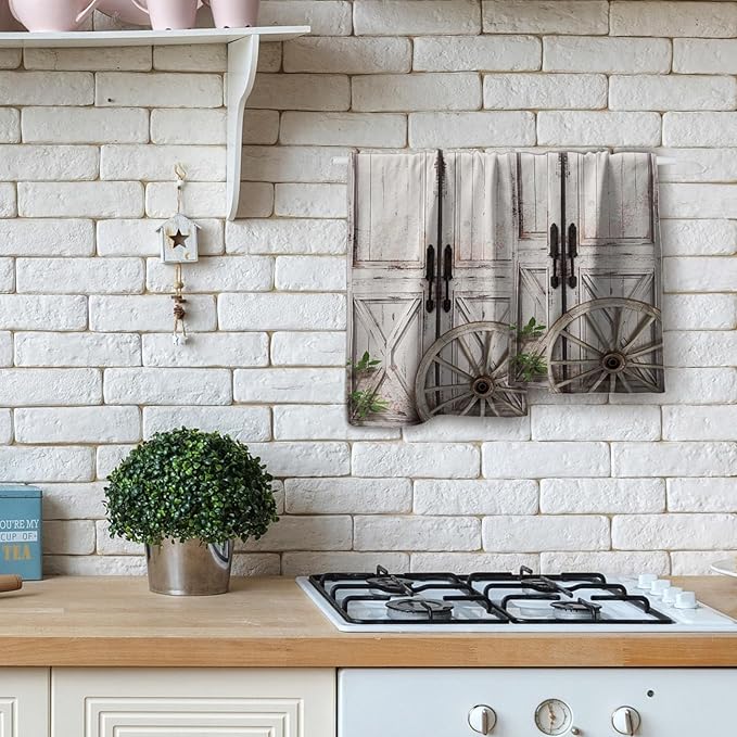 Giwawa Rustic Wood Hand Towels Set of 2 Barn Door Dish Towels Soft Absorbent Decorative Fingertip Bath Towel for Bathroom Gym Hotel Home
