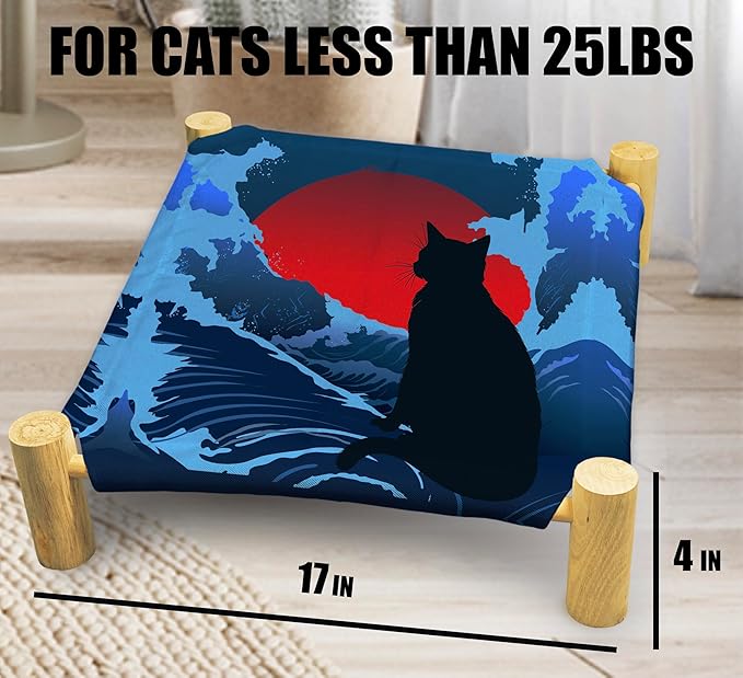 Japanese Waves Cat Beds, Wooden Cat Beds for Indoor Cats, Small Animal Beds for All Seasons, Pet Beds, Cute Cat Hammock