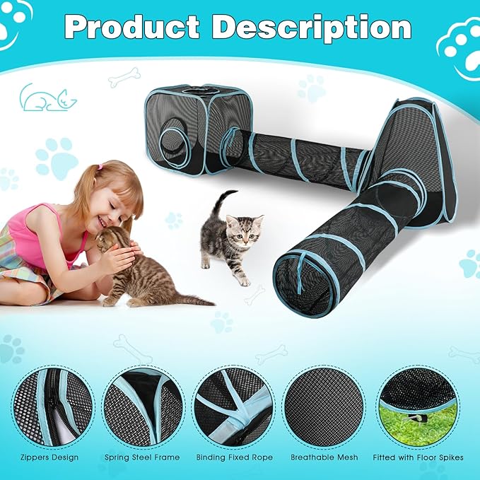 9.45FT Outdoor Cat Enclosures Portable Cat Playhouse, Pop Up Cat Tent with 33.86x 11.81IN Double Cat Tunnels DIY in Multiple Ways, Cat Playpen Play Tents for Cats Rabbits and Small Animals