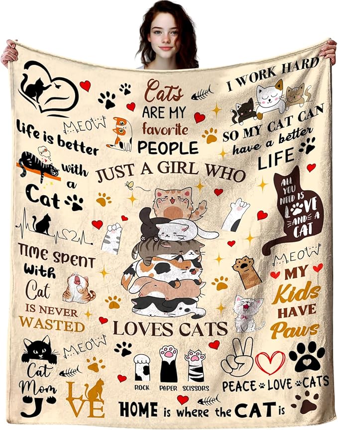 Cat Gifts Blanket - Cute Kitten Pet Throw Blanket for Cat Lovers - Adults, Women & Girls - Christmas & Thanksgiving Gifts - 50"X40"