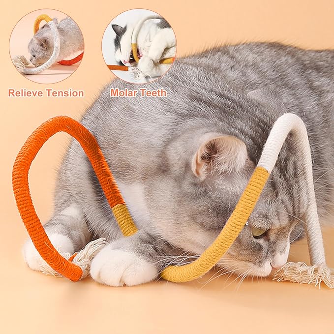 Cat Tunnel Toy and Cats Catnip Rope Toys, Portable Collapsible Cattycoil Drill Bag Toy for Indoor Cats, Cotton Rope Cat Toys for Indoor Cats, Handmade Pet Chew Toys for Teeth Cleaning