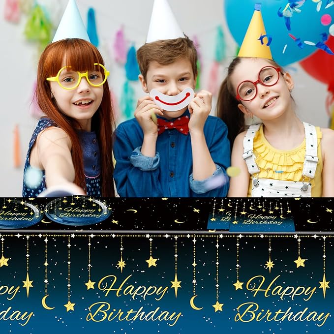 41Pcs Happy Birthday Party Decorations, Galaxy Night Party Tableware Set Includes 20 Plate 20 Napkins and 1 Tablecloth, Blue Starry Sky Birthday Theme Party Supplies for Mens Women Party Favors