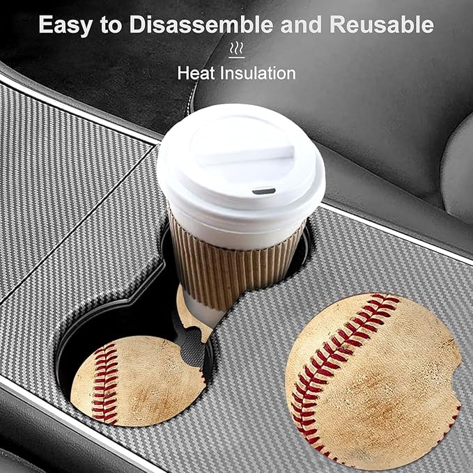 Car Coasters for Cup Holders,2 Pack Baseball Car Coasters,2.75" Universal Size Anti Slip Rubber Mat,Automotive Cup Holder Decal Decor Accessories,Baseball Gifts for Women,Men,Mom
