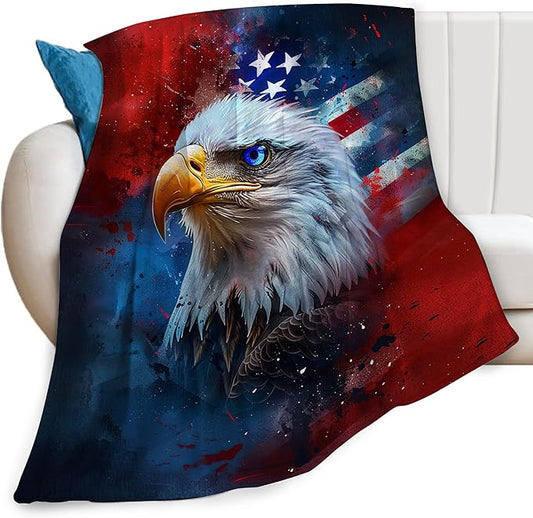 American Flag Bald Eagle Throw Blanket Patriotic Print Blankets Gifts Couch Sofa Bed Stuff Decor Soft Cozy Fleece Plush Flannel Bedding for Lover Men Women Adults 40"x50"