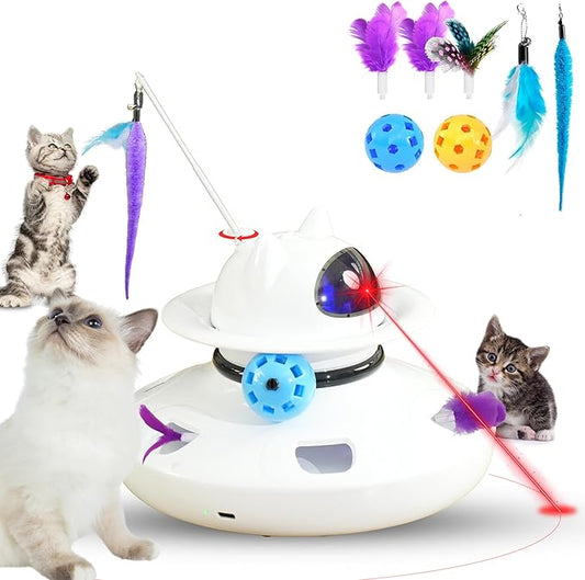 4-in-1 Interactive Cat Toy for Indoor Cats, 2024 Upgrade Automatic Cat Toy with Cat Feather Toys, Cat Teaser Toys, and Cat Ball Toy
