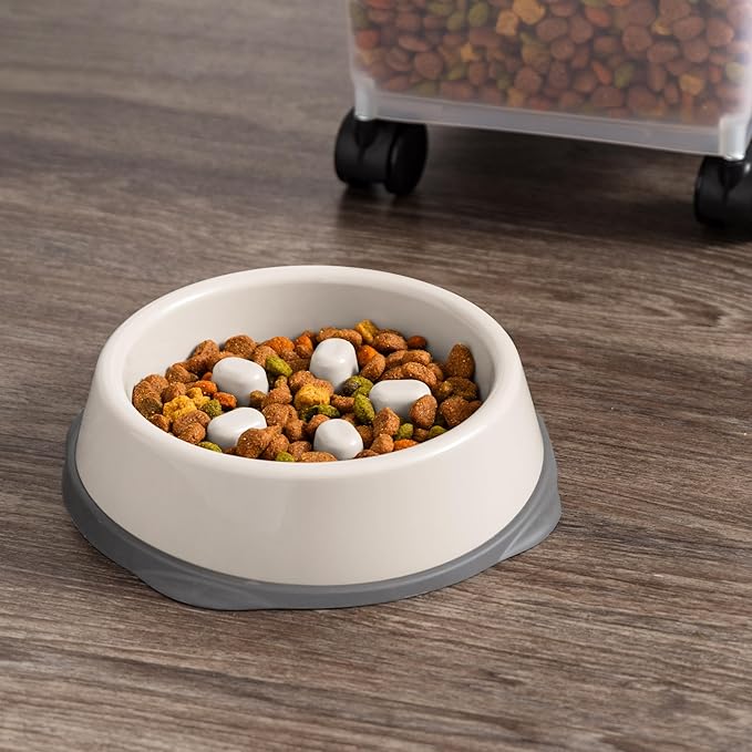 IRIS USA Airtight Dog Food Storage Container with 2-Cup Scoop and Slow Feeder Bowl Combo, Up to 30 lbs Pet Food Bin with Attachable Wheels, Anti-Slip Short Snouted Bowl, Easy to Clean, BPA Free, Black