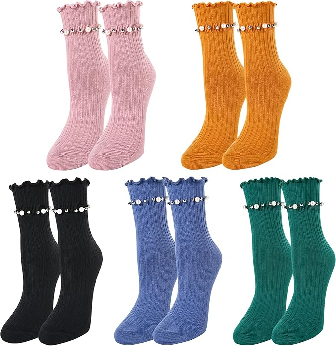 Benefeet Sox Womens Girls Ruffle Crew Socks Novelty Cute Frilly Dress Socks Cotton Lettuce Trim Turn-Cuff High Ankle Sock