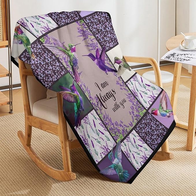 Hummingbird Print Blanket Purple Lavender Bird Animal Throw Blankets for Couch Sofa Bed Stuff Decor Gifts Soft Cozy Fleece Plush Flannel Blanket for Baby Adults Lover Men Women 60"x80"