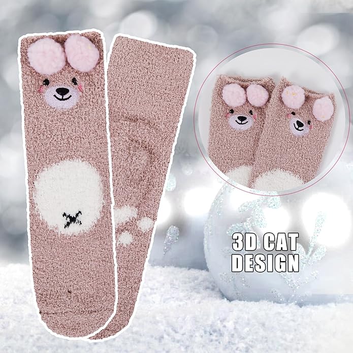 Benefeet Sox Cute Fuzzy Socks for Women Girls Fluffy Warm Cozy Novelty Slipper Socks Funny Animal Plush Sleeping Socks
