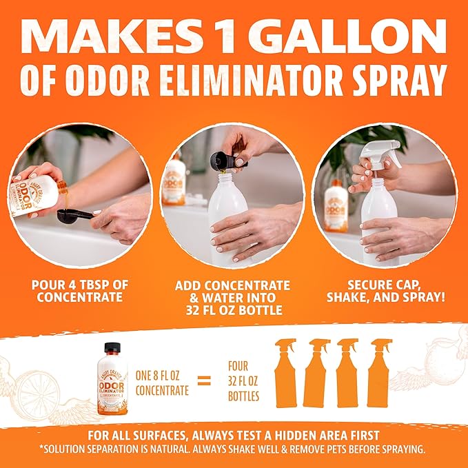 Angry Orange Pet Odor Eliminator Concentrate for Cat Urine and Smells - Fresh Scent - 8 oz (Makes 128 oz of Cleaner)