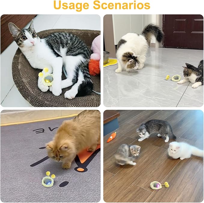 Interactive Cat Toys for Indoor Cats Kitten Puppy, Automatic Motion Cat Toy in Pouch Fast Rolling Ball in Play Mat Hide and Seek Mouse Catching Game with Chirping Stimulation, LED Lights, Auto On/Off