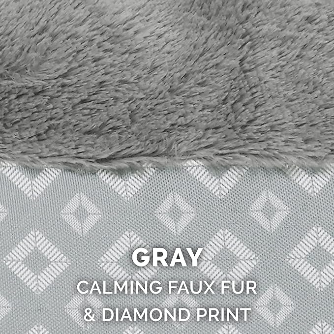 Furhaven Cat Bed for Indoor Cats, Washable w/ Removable Bolsters, For Pets Up to 9 lbs - Plush & Diamond Print Cuddle Loaf Mat - Gray, Small