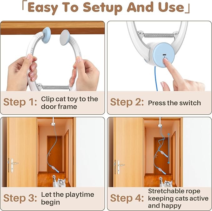 Cat Toys, Interactive Cat Feather Toys for Indoor Cats, Hanging Retractable Teaser Toy Kitten Play Chase Exercise, Automatic Kitten Mental Exercise Toys with Three Mices Plush Toys (Blue)