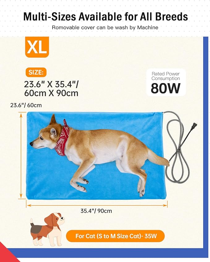 Outdoor Pet Heating Pad for Cats, Pet Heating Pad for Cats Outside, Waterproof Cat Warming Pad, Heated Cat Dog Bed Electric Heating Blanket, Feral Cat Heating Pad Heated Mat for Dog Cat House, 24"x36"