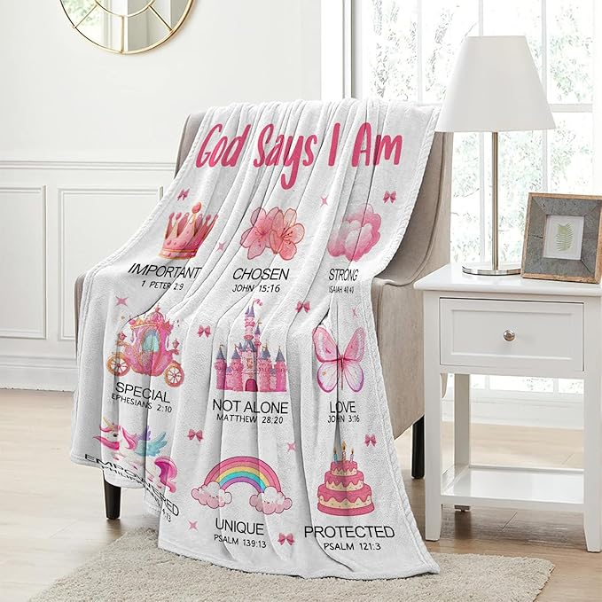 CIUGOIG Christian Gifts for Girl, God Says I Am Princess Blanket 50"x60", Inspirational Religious Birthday Gifts for Princess Lover Bible Verse Blanket, Princess Gifts, Christian Princess Gifts