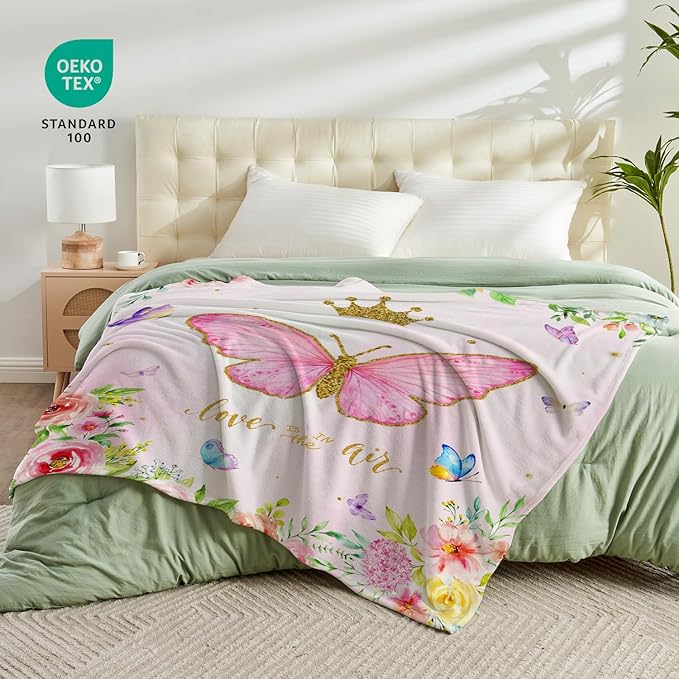 Butterfly Throw Blanket for Girls Teens Women Toddler Watercolor Blanket Soft Fuzzy Flannel Bed Blanket Plush Butterfly Birthday Gifts for Women Girls Mom Kids Teens Adults,60”x80”