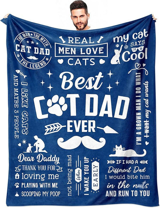 Cat Dad Throw Blanket 60" x 50", Cat Dad Gifts for Men, Cat Daddy Gifts, Birthday Gift for Cat Lover, Fathers Day Cat Lovers Gifts for Men, Best Gifts for Cat Dads