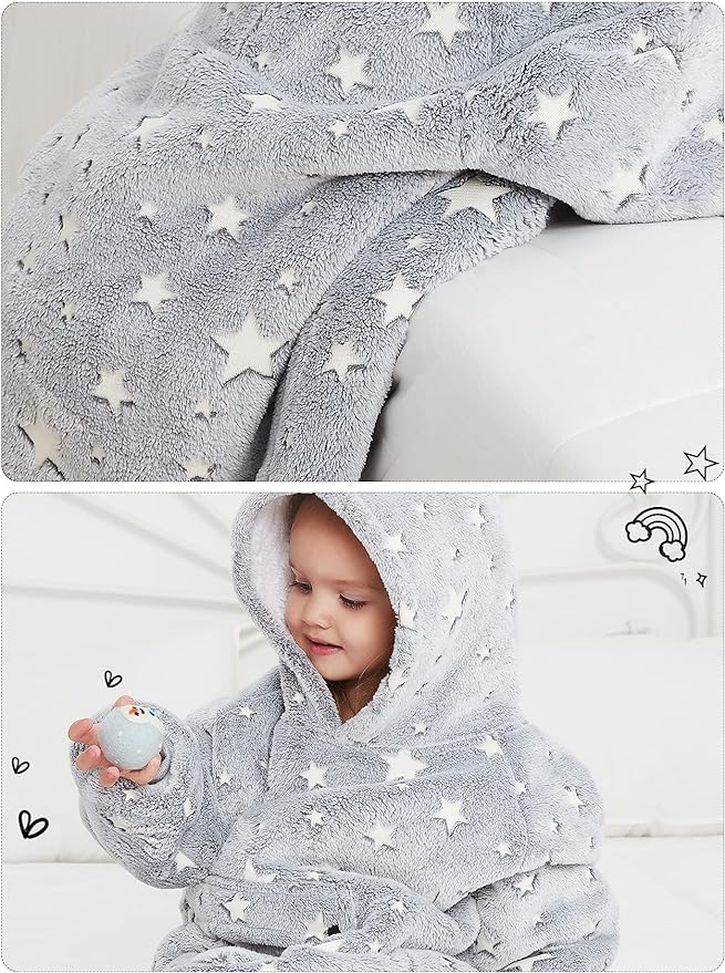 KFUBUO Wearable Blanket Hoodie for Kids Toddlers Sherpa Blanket Sweatshirt With Pocket Cute Hoodies 2-6 Year Old Girl Boy Birthday Gifts