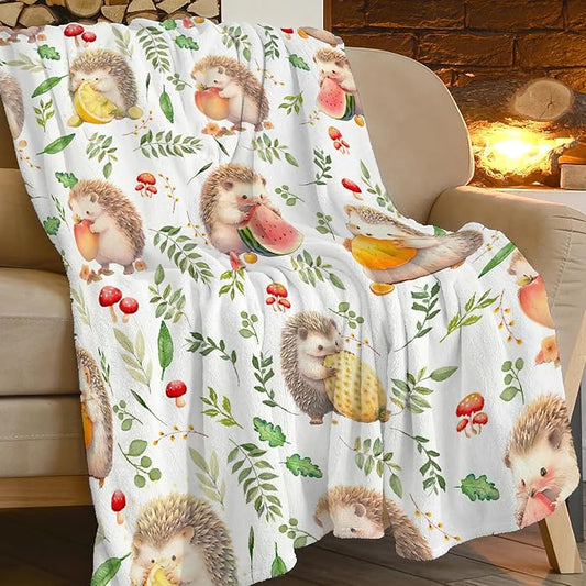 Funny Hedgehog Throw Blanket - Cute Decor Merch, Cozy Print Flannel Fleece, Soft Plush Fuzzy Warm Lightweight Bedding Gifts for Women Men Girls Kids 50"X40"