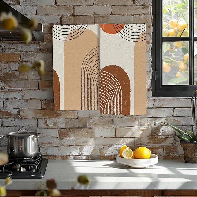 Boho Geometric Sun and Rainbow Kitchen Hand Towel Set of 2,Abstract Bohemian Line Art Bathroom Hand Towel,Soft Absorbent Decorative for Bathroom Kitchen Hotel