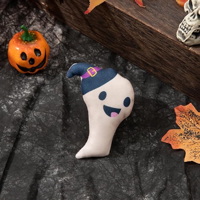 4-Pack Halloween Cat Toy Catnip Plush Toys Set - Pumpkin, Ghost, and Skeleton Design, Soft and Durable Cat Toys for Halloween Fun, Perfect for Indoor Play and Exercise