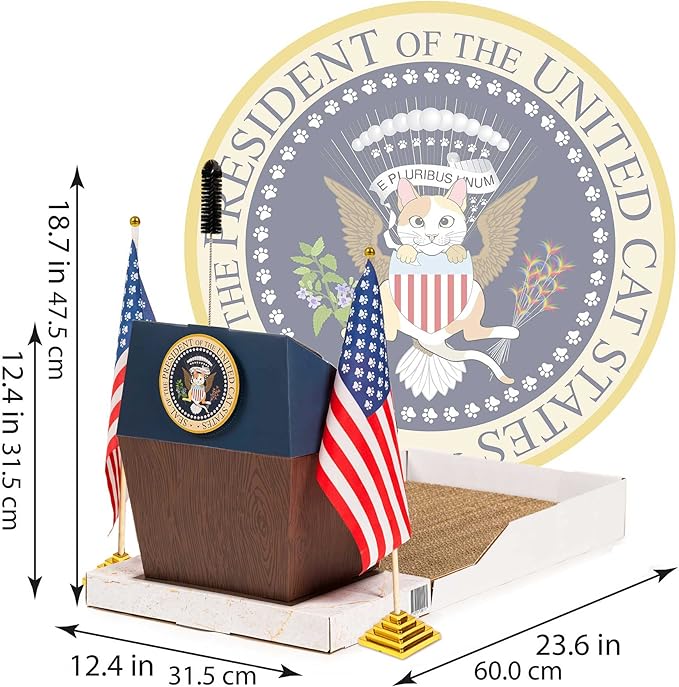 Presidential Podium Cat Scratcher | Cute Cat Scratcher with Grooming Brush | Sturdy Cardboard Cat Scratcher with Groomer & Silvervine Included | Cat Scratchers for Indoor Cats