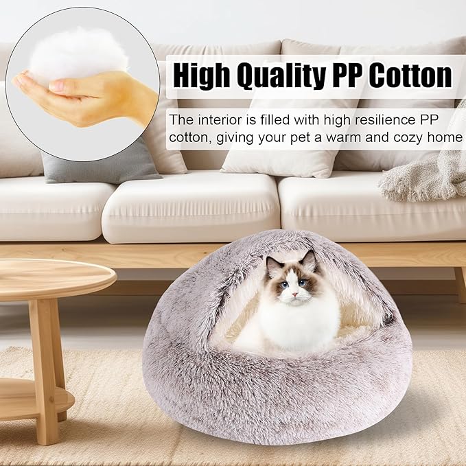 HYQ Small Dog Bed, Cat Beds for Indoor Cats Washable, Cozy Cat Cave Bed, Non-Slip Cat Beds, Calming Dog Bed with Hooded Cover, Dog Bed with Cover for Small Medium Pets (Coffee, 24×24 Inch)