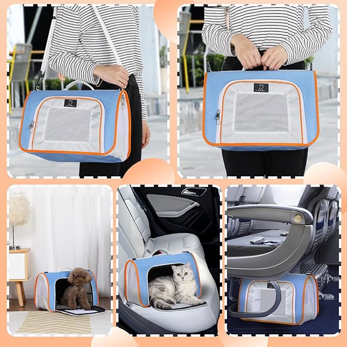 A4Pet Airline Approved Cat Carrier for Under 18 lbs Kitten, Soft-Sided Pet Travel Carrier Bag for Small Dogs with Shoulder Strap - Blue, 16.9 x 10.2 x 11, Medium