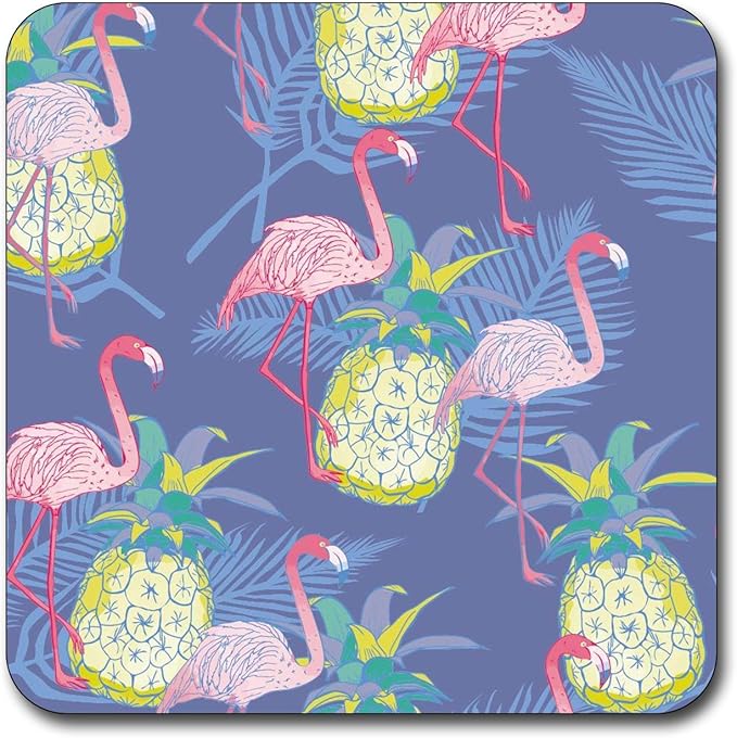 Blush Pink Flamingo Pattern Square Coaster Set - Made of Recycled Rubber - Set of 4 …