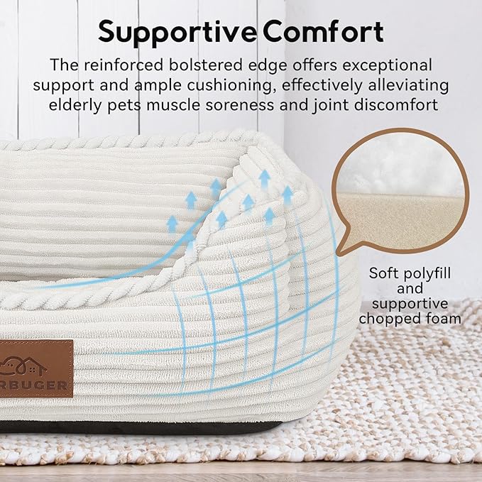 Rectangle Dog Bed for Large Medium Pets Indoor Outdoor with Removable Mat,Machine Washable Sleeping Sofa Non-Slip Bottom Soft Puppy Bed Durable Orthopedic Calming Pet Cuddler (Large, Cream)