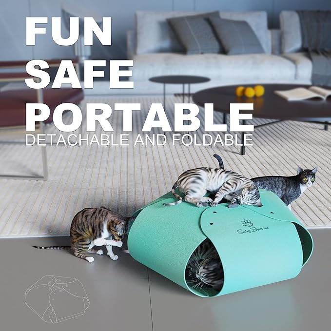 Spring Blossoms Cat Tunnel, Cat Cave for Indoor Cats Bed,Scratch Resistant Cat Toys for Medium Large Cats Hide and Seek Toy (Sky Cyan)