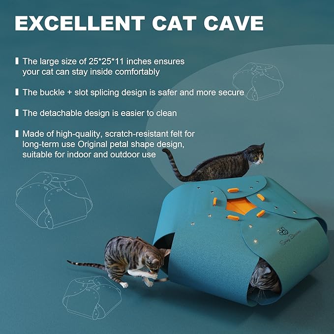 Spring Blossoms Cat Tunnel, Cat Cave for Indoor Cats Bed,Scratch Resistant Cat Toys for Medium Large Cats Hide and Seek Toy (Peacock Blue)