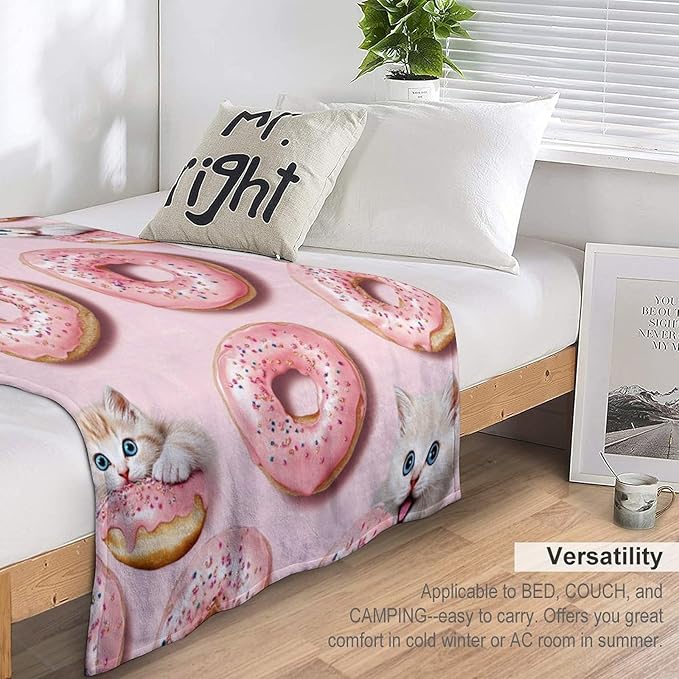 Donut Cat Blanket Donut Gifts for Girls Boys Woman Kids Donut Cat Lover Throw Blankets Soft Blanket Warm Fleece Flannel Plush Blankets for Bed Sofa Couch 50"x60"