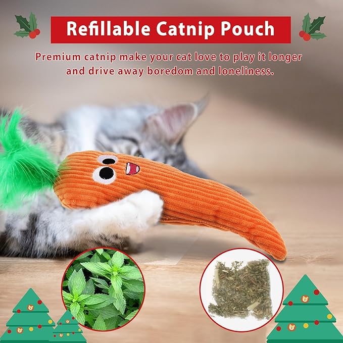 Gigwi Cat Toys Flapping Carrot with Catnip, Moving Activated Cat Kicker and Chew Toy, Automatic Motion Kitten Toys, Flappy Wiggle for Cat Exercise, Interactive Cat Toys with USB Rechargeable