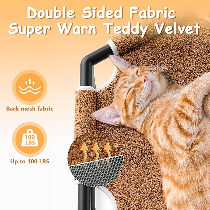 Tresbro Cat Bed, Hexagon Warm Elevated Cat Bed with Thick Teddy Velvet & Anti-Slip Pads, Raised Cat Hammock Bed for Indoor and Outdoor Use, 23.6'' x 10.6'' x 12'' Cat Hammock for Large to Small Cats