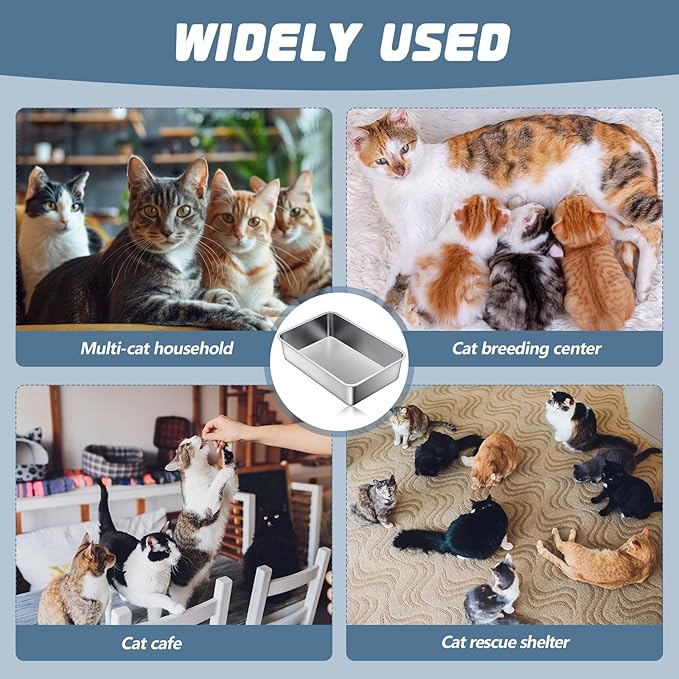 10 Packs Stainless Steel Litter Box for Cat Extra Large Metal Litter Box Non Stick Litter Pan with High Sides Never Absorbs Odor, Rustproof, Easy to Clean for Cat Dog (23.5 x 15.5 x 6 Inch)