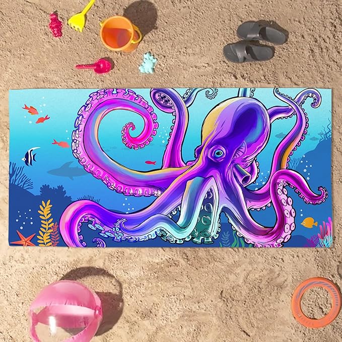 Bonsai Tree Large Octopus Beach Towel, Blue Microfiber Bath Towel for Women, Sand Free Quick Dry Travel Towels Large Octopus for Women Yoga Sports Adults 30" X 60"