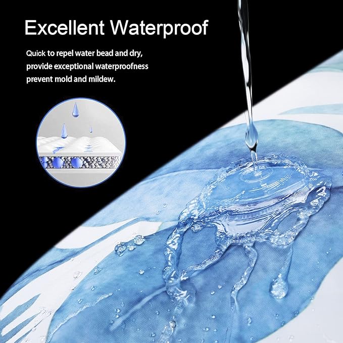 Blue Flower Shower Curtains for Bathroom,Watercolor Plant Leaf Shower Curtain, Eucalyptus Spring Shower Curtain with 12 Hooks, Waterproof Fabric Shower Curtains for Bathroom, 72x72inch