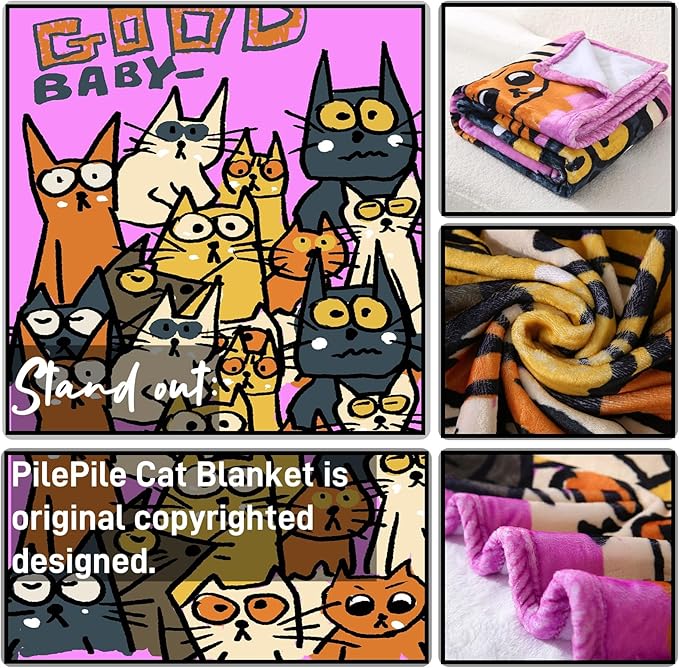2025 Best Gift Cat Original Designer Throw Blanket, Warm Soft Cute Cat Lover Gifts for Women, Cat Mom Gifts for Cat Lovers, Funny Cat Themed Gifts Blanket for Kids, Birthday Christmas, Purple