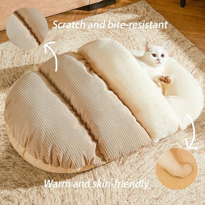 Cat Bed - Pet Slipper Cave Bed for Indoor Cats and Small Dogs, Self Warming, Cozy & Soft Plush, Anti-Slip & Durable, Washable for Kittens and Puppies Under 15 lbs (24"x16", M, Light Brown)
