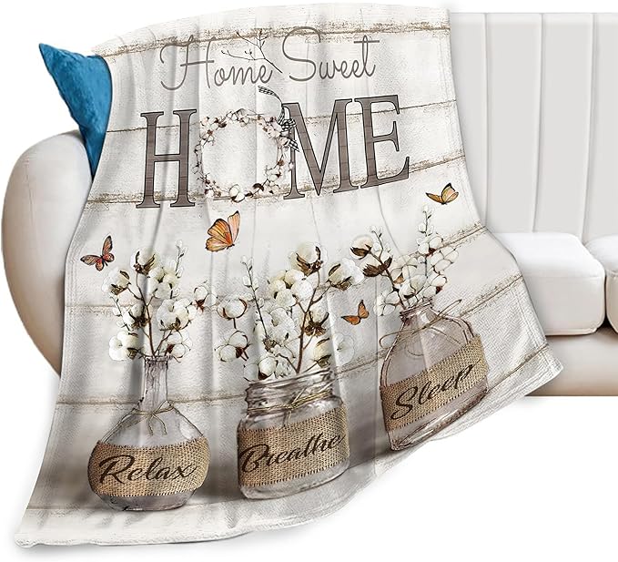 Farmhouse Floral Blanket for Women Girls Ultra Soft Cozy Cotton Flower Throw Blanket Fleece Fuzzy Plush Bedding Blanket Flower Gifts for Women Girls Kids Adults Couch Sofa 80"x60"