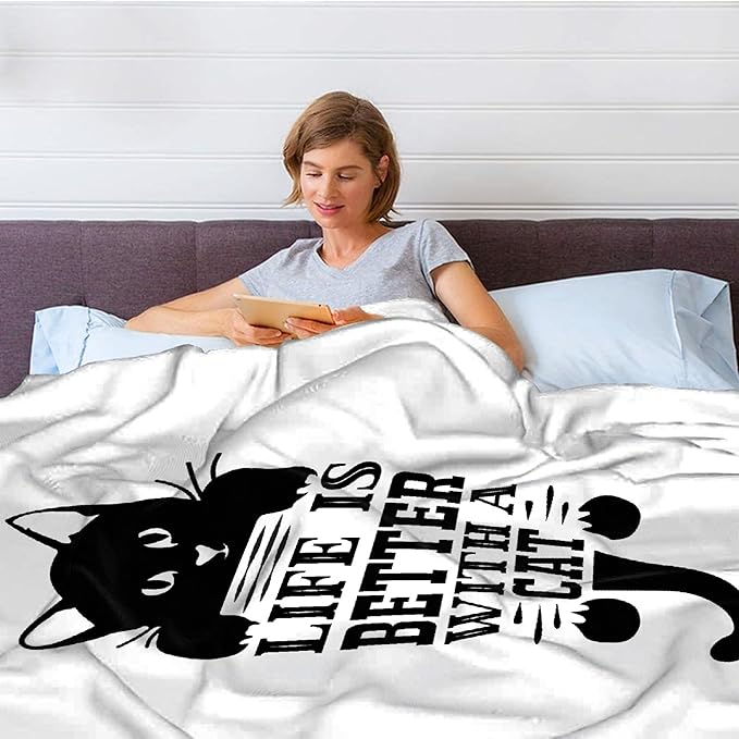 Black Cats Super Soft Cozy Throw - Best Halloween Blanket for Cat Mom and Cat Lovers - Cute Pet Cats Blanket for Couch, Bed, Sofa & Home Decor (50"x40")