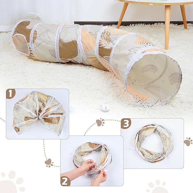 Glittme Cat Tunnel, Cat Tunnels for Indoor Cats, S-Shape Peekaboo Cat Cave with Cat Toys, Foldable Cat Tubes and Tunnels for Cats, Rabbit, Puppy, Guinea Pig