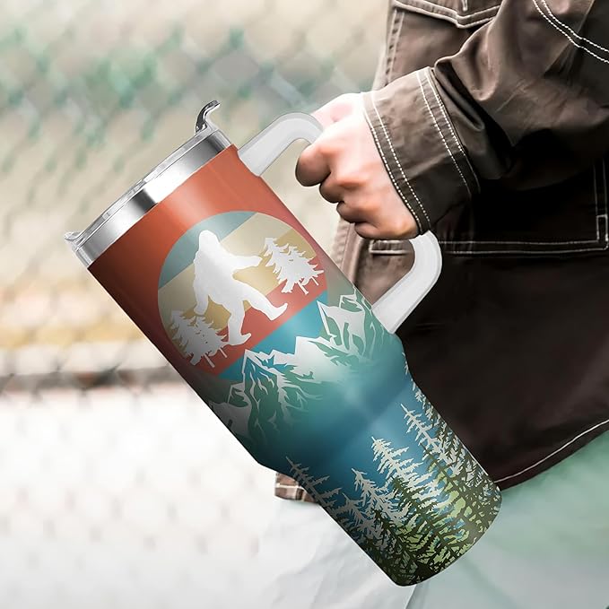 Bigfoots 40 Oz Tumbler with Handle and Straw, Double Wall Stainless Steel Wander Cup, Insulated Keeps Drinks Cold & Hot, Gifts for Bigfoots Lovers