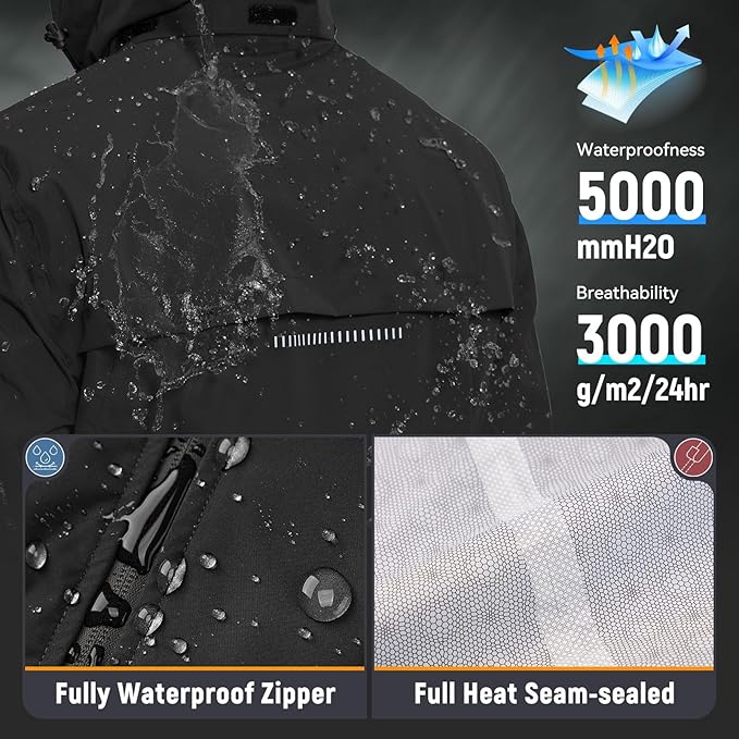 baleaf Men's Rain Jacket Waterproof Windbreaker Running Cycling Golf Hiking Gear Hood Lightweight Reflective Packable