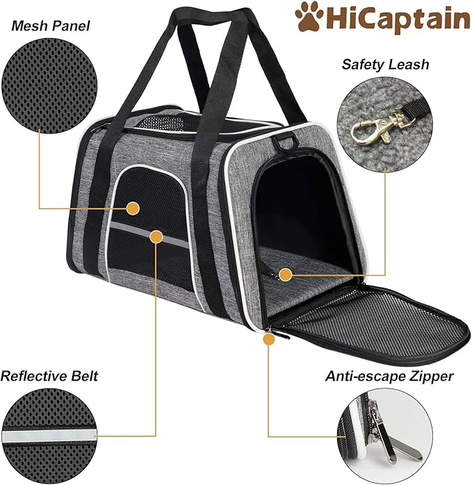 HiCaptain Soft Cat Carrier with Top Mesh Window - Pet Carrier Breathable for Medium Cats and Small Dogs Puppies up to 15 lb (Gray)