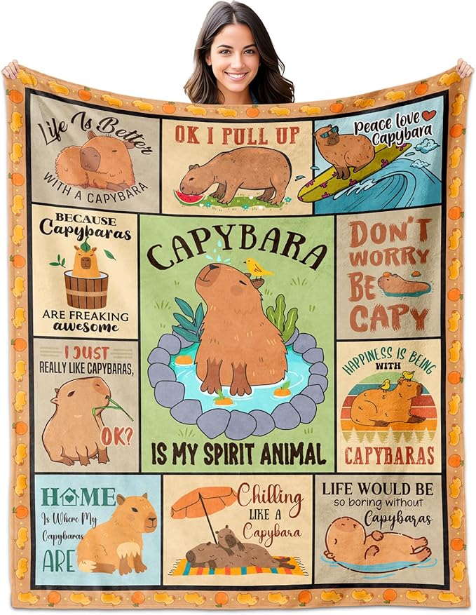 Capybara Gifts for Girls Boys Women Men, Birthday Decorations Gifts for Capybara Lovers Throw Blanket 60" X 50"