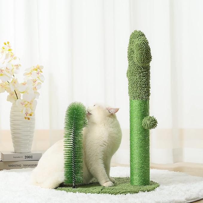 Mile High Life | Cat Scratching Post 25" with Dangling Bell | Cat Condo with Hammock and Cactus Scratching Posts Tree for Kittens | Tall Cat Climbing Stand with Premium Natural Sisal Material