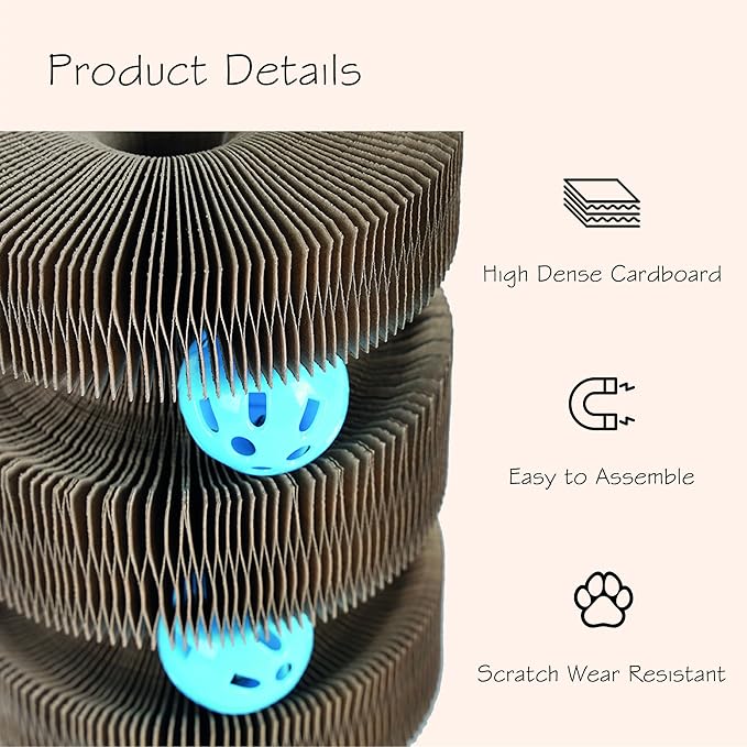 Magic Organ Multiform Scratching Board with Catnip, Foldable Magnetic Assembly Cat Scratch Pad for Outdoor Entertainment, Portable Accordion Cat Scratcher Cardboard with Bell Ball Toy for Indoor Cats