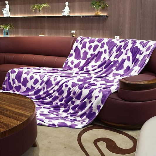Fleece Cow Print Blanket Queen Size, Bed Blanket Soft Fuzzy Cozy Lightweight Cow Throws Warm Blankets Plush Gift Cow Home Decor 90" x 90"